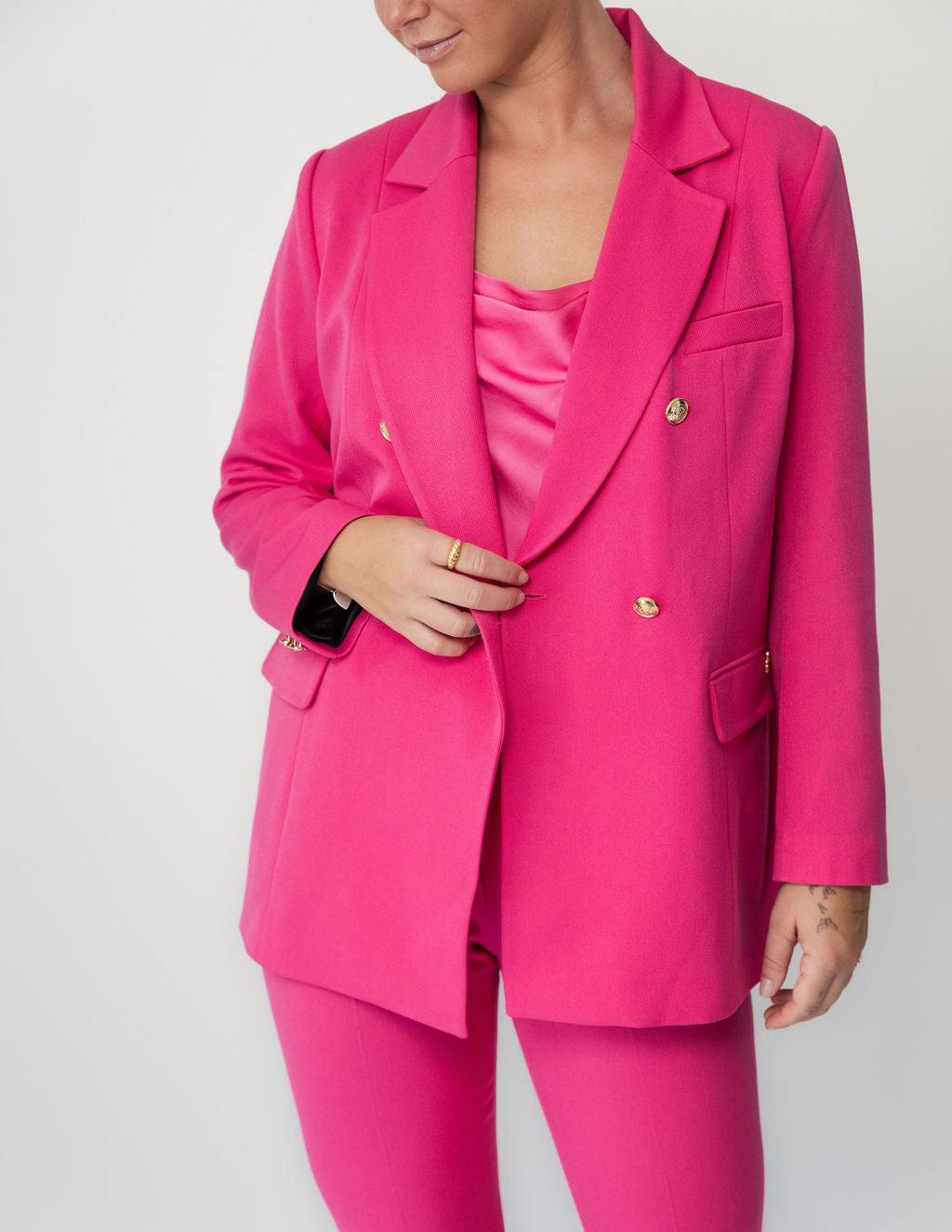 LA SUITs pink dobbeltradet blazer til kvinder